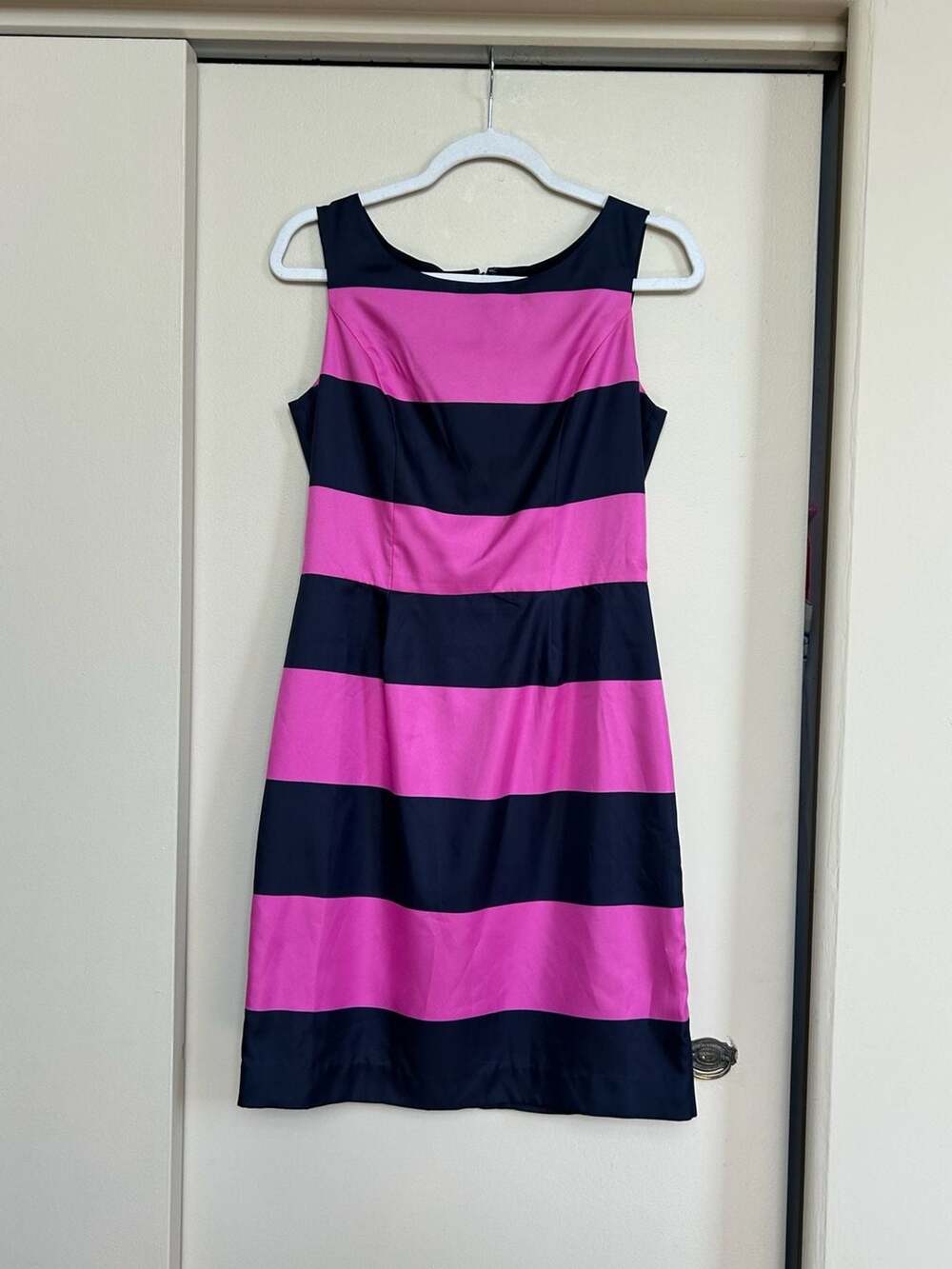 Banana Republic Pink and Navy Blue Striped Sleeveless Sheath Dress